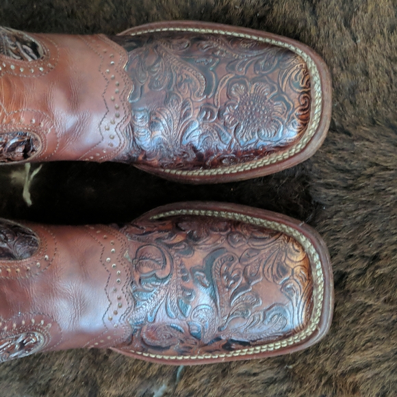 BOULET #2069 hand tooled brown leather square toe cowgirl western boots sz 7 EUC - Picture 10 of 16